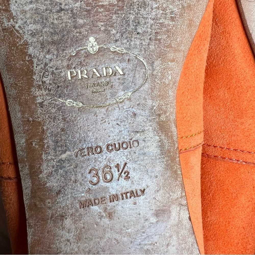 PRADA Suede Ballet Flats Orange Pink Colorblock Shoes Sz 36.5 (6.5 US) Slip-on - Picture 10 of 11